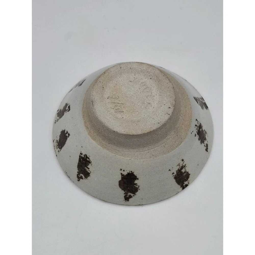 Vintage Studio Pottery Tea Bowl White Speckled Glaze Brown Splatter Signed Boots